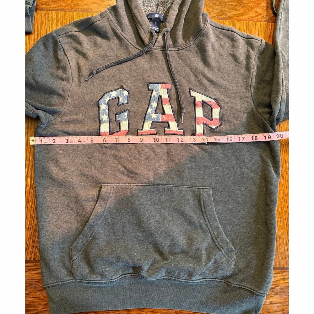 Vintage GAP American Flag Hoodie Gray Red White Patriotic Small - Picture 7 of 11